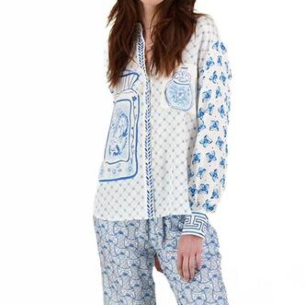 ME369 Isabel Amalfi Print Button Down Blouse NWT Size S